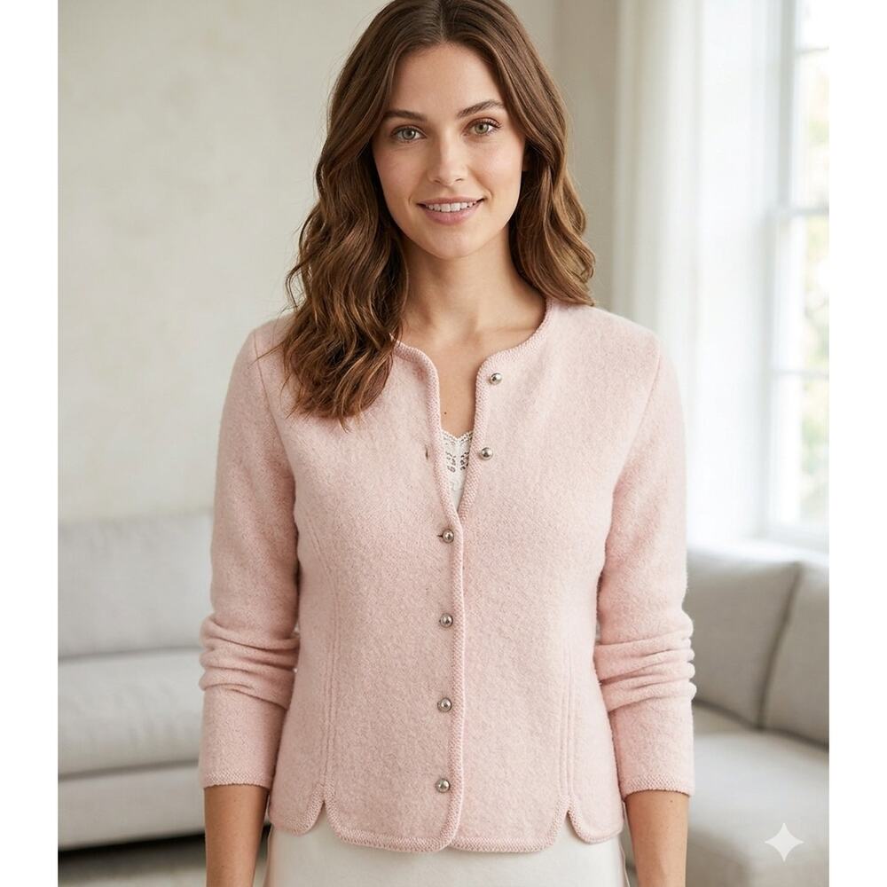 Vintage Carroll Reed Wool Sweater Cardigan 18 Pink Coquette Soft Girl Preppy